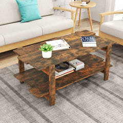 Mesa de Centro de 2 Niveles Mesa de Café de Madera con Estante de Almacenamiento Mesa Auxiliar Rectangular para Sala de Estar Marrón