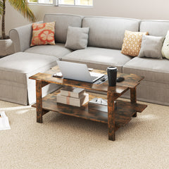 Mesa de Centro de 2 Niveles Mesa de Café de Madera con Estante de Almacenamiento Mesa Auxiliar Rectangular para Sala de Estar Marrón