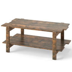 Mesa de Centro de 2 Niveles Mesa de Café de Madera con Estante de Almacenamiento Mesa Auxiliar Rectangular para Sala de Estar Marrón