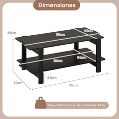 Mesa de Centro de 2 Niveles Mesa de Café de Madera con Estante de Almacenamiento Mesa Auxiliar Rectangular para Sala de Estar Negro