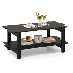 Mesa de Centro de 2 Niveles Mesa de Café de Madera con Estante de Almacenamiento Mesa Auxiliar Rectangular para Sala de Estar Negro
