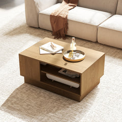 Mesa de Centro Moderna Rectangular con 2 Estantes Abiertos Mesa Auxiliar para Sala de Estar Sala de Recepción 86 x 56 x 41 cm Natural
