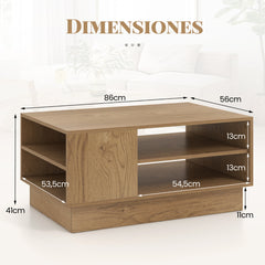 Mesa de Centro Moderna Rectangular con 2 Estantes Abiertos Mesa Auxiliar para Sala de Estar Sala de Recepción 86 x 56 x 41 cm Natural