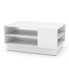Mesa de Centro Moderna Rectangular con 2 Estantes Abiertos Mesa Auxiliar para Sala de Estar Sala de Recepción 86 x 56 x 41 cm Blanco