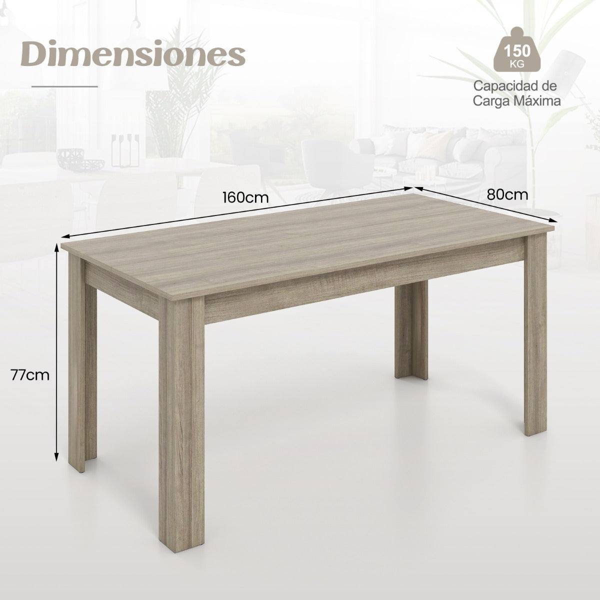 Mesa de Comedor Empalmada Rectangular con Patas en L Resistentes 160 x 80 x 76 cm Marrón