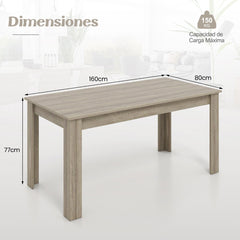 Mesa de Comedor Empalmada Rectangular con Patas en L Resistentes 160 x 80 x 76 cm Marrón