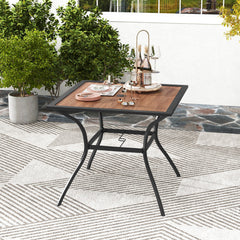 Mesa de Comedor para Patio para 4 Personas Mesa Bistro Cuadrada con Agujero Ajustable para Sombrilla y Tablero de Imitación de Madera
