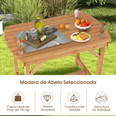 Mesa de Comedor de Madera Abeto de Exterior con Agujero para Sombrilla de 4 cm para 4-6 Personas para Patio Jardín 100 x 60 x 75 cm Natural