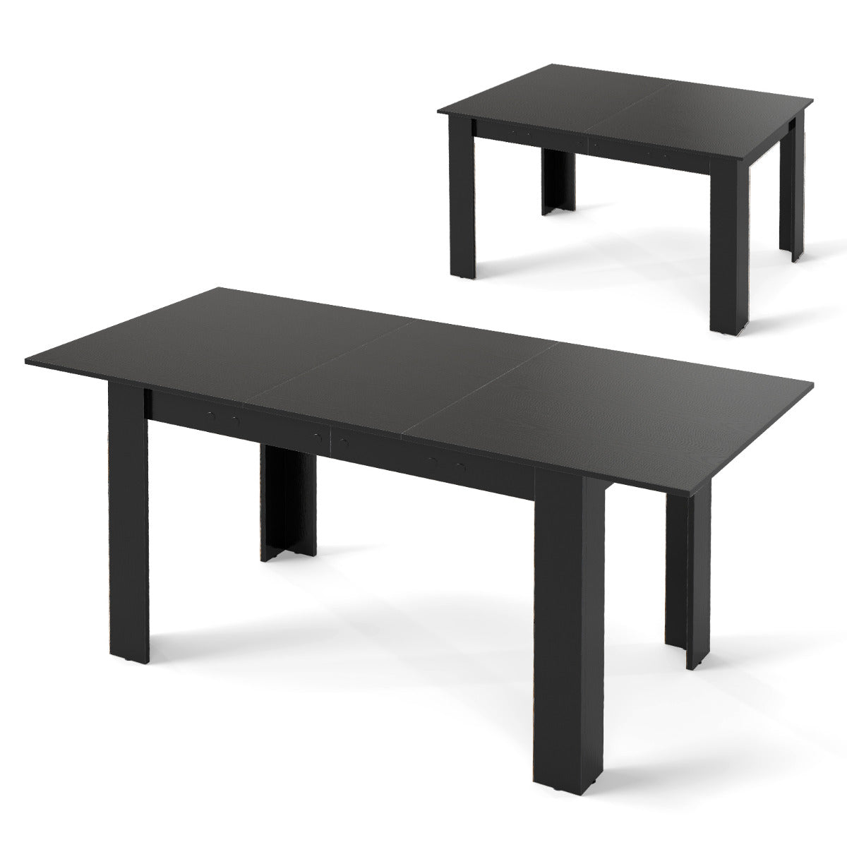 Mesa de Comedor Extensible Mesa de Cocina Moderna con Superficie Ajustable Patas en Forma de L Carga de 110 KG 158 x 70 x 76 cm Negro