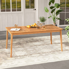 Mesa de Comedor Exterior para 6 Personas 170 x 90 x 75,5 cm de Madera de Acacia con Agujero para Sombrilla de 5 cm Natural