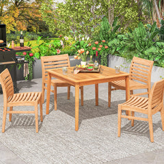 Mesa de Comedor Exterior para 4 Personas Cuadrada de 100 cm con Agujero para Sombrilla de 5 cm Natural