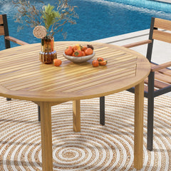 Mesa de Comedor Redonda de Madera de Acacia para 4 Personas Mesa de Jardín con Orificio para Sombrilla para Terraza 110 x 75 cm Natural