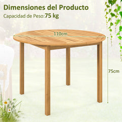 Mesa de Comedor Redonda de Madera de Acacia para 4 Personas Mesa de Jardín con Orificio para Sombrilla para Terraza 110 x 75 cm Natural