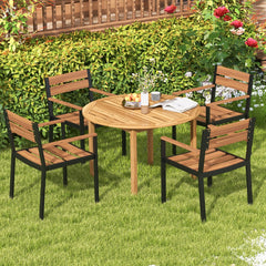 Mesa de Comedor Redonda de Madera de Acacia para 4 Personas Mesa de Jardín con Orificio para Sombrilla para Terraza 110 x 75 cm Natural