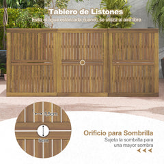 Mesa de Comedor Exterior para 8 Personas Mesa de Madera de Acacia de 200 cm con Orificio para Sombrilla Patas de Metal para Jardín