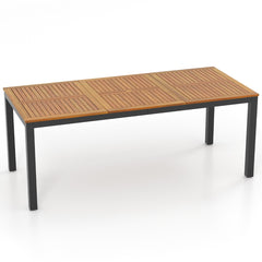 Mesa de Comedor Exterior para 8 Personas Mesa de Madera de Acacia de 200 cm con Orificio para Sombrilla Patas de Metal para Jardín