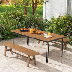 Mesa de Comedor para Exterior de 200 cm Mesa de Patio para 8 Personas con Orificio para Sombrilla Patas de Metal para Jardín Natural