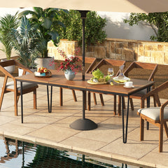 Mesa de Comedor para Exterior de 200 cm Mesa de Patio para 8 Personas con Orificio para Sombrilla Patas de Metal para Jardín Natural