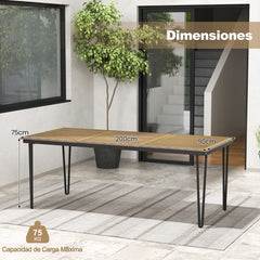 Mesa de Comedor para Exterior de 200 cm Mesa de Patio para 8 Personas con Orificio para Sombrilla Patas de Metal para Jardín Natural