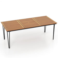 Mesa de Comedor para Exterior de 200 cm Mesa de Patio para 8 Personas con Orificio para Sombrilla Patas de Metal para Jardín Natural