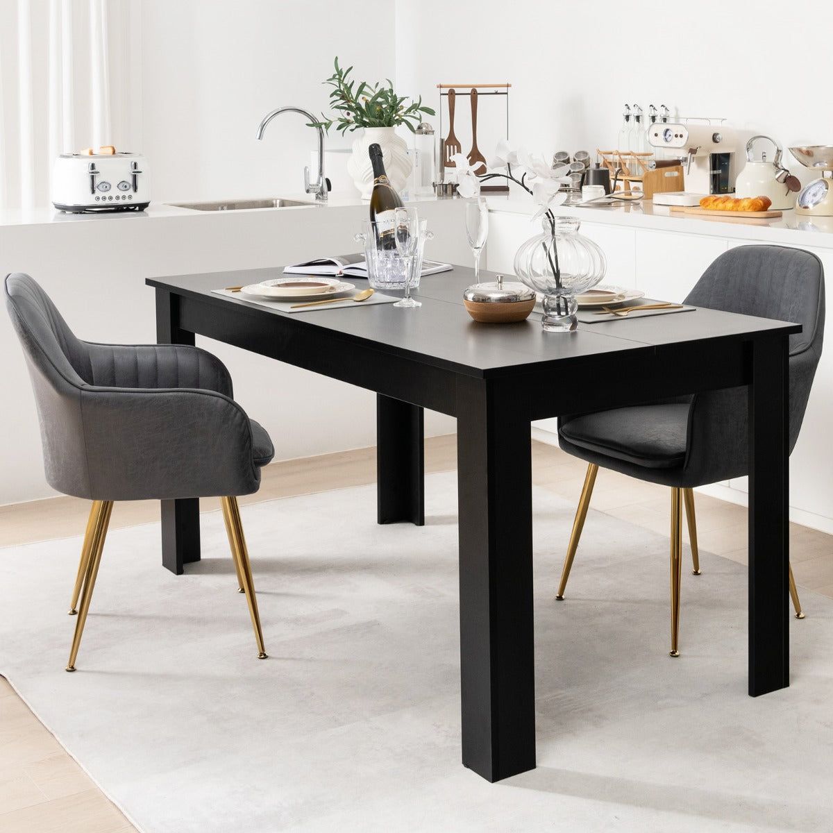 Mesa de Comedor Empalmada Rectangular con Patas en L Resistentes 160 x 80 x 76 cm Negro