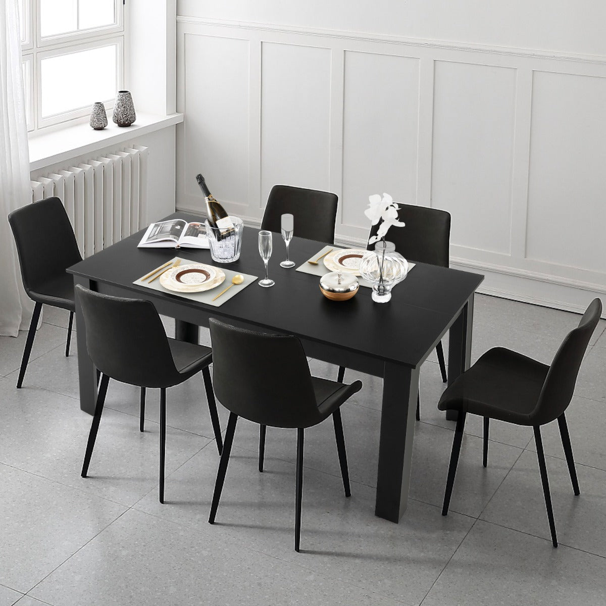 Mesa de Comedor Empalmada Rectangular con Patas en L Resistentes 160 x 80 x 76 cm Negro