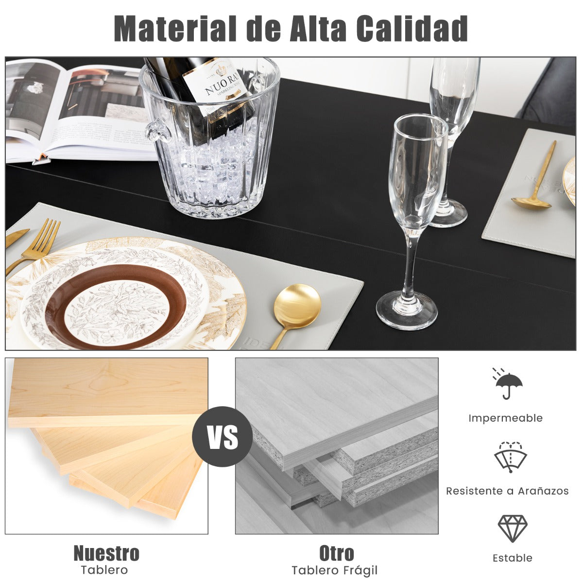 Mesa de Comedor Empalmada Rectangular con Patas en L Resistentes 160 x 80 x 76 cm Negro