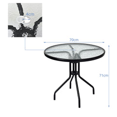 Mesa de Patio de 70 cm con Orificio Tablero de Vidrio Templado y Patas de Metal Resistentes Mesa Auxiliar Decorativa para Jardín Balcón