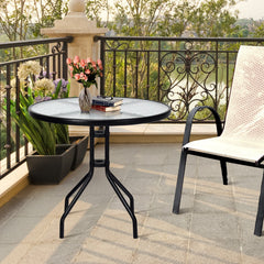 Mesa de Patio de 70 cm con Orificio Tablero de Vidrio Templado y Patas de Metal Resistentes Mesa Auxiliar Decorativa para Jardín Balcón