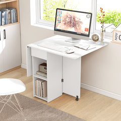 Mesa de Comedor Plegable con 2 Ruedas Mesa Abatible para Espacios Pequeños con Estante Cajón Mesa Consola Versátil para Cocina Blanco