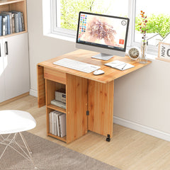 Mesa de Comedor Plegable con 2 Ruedas Mesa Abatible para Espacios Pequeños con Estante Cajón Mesa Consola Versátil para Cocina Natural
