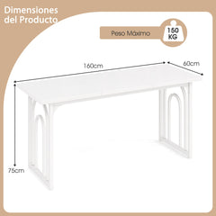 Mesa de Comedor para 6-8 Personas Mesa de Cocina Rectangular de 160 cm con Patas de Metal de Mediados de Siglo para Restaurante Blanco