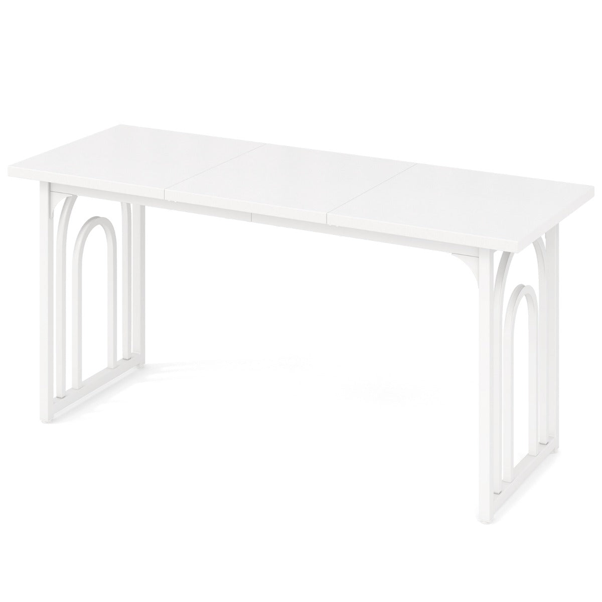 Mesa de Comedor para 6-8 Personas Mesa de Cocina Rectangular de 160 cm con Patas de Metal de Mediados de Siglo para Restaurante Blanco
