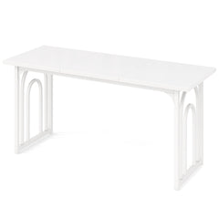 Mesa de Comedor para 6-8 Personas Mesa de Cocina Rectangular de 160 cm con Patas de Metal de Mediados de Siglo para Restaurante Blanco