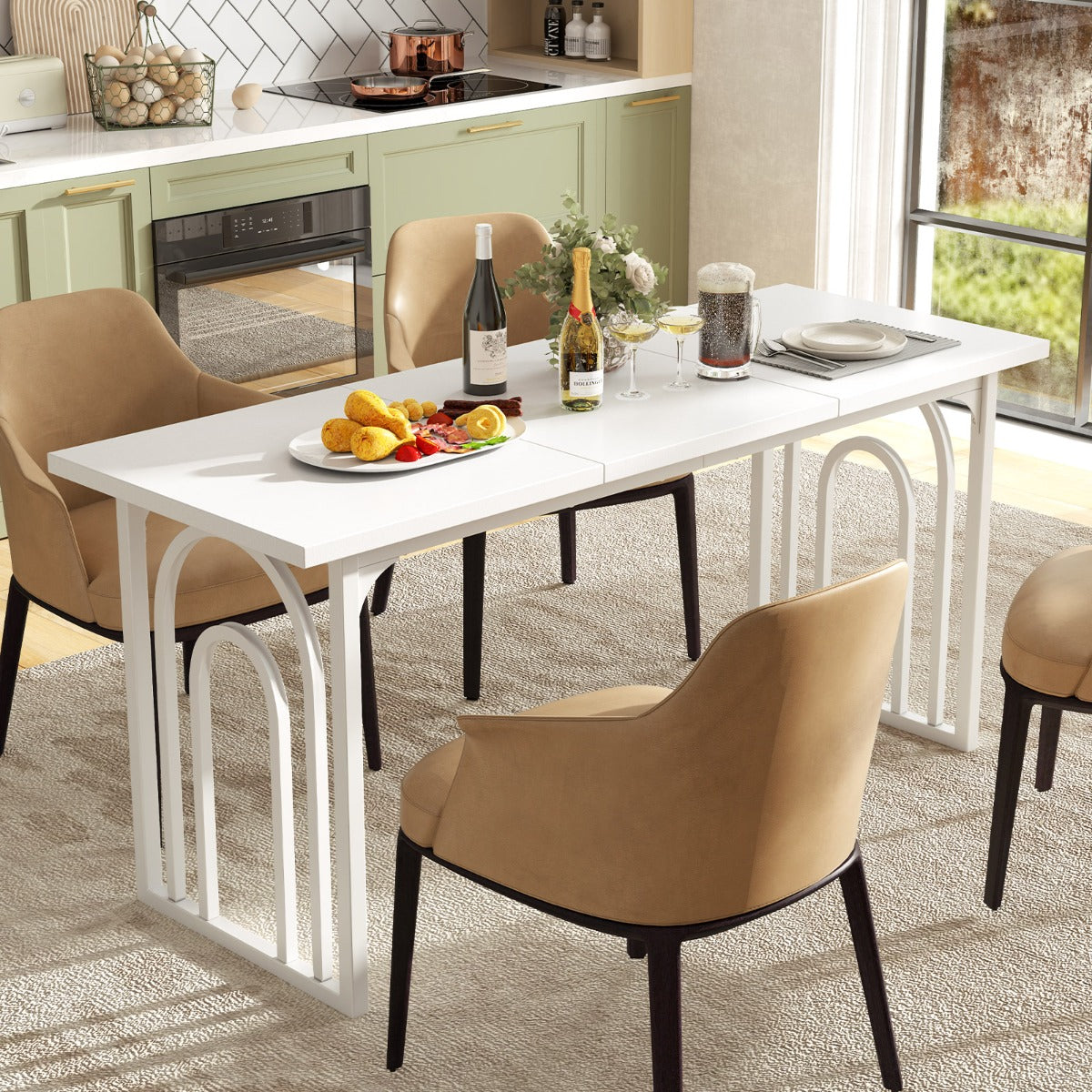 Mesa de Comedor para 6-8 Personas Mesa de Cocina Rectangular de 160 cm con Patas de Metal de Mediados de Siglo para Restaurante Blanco