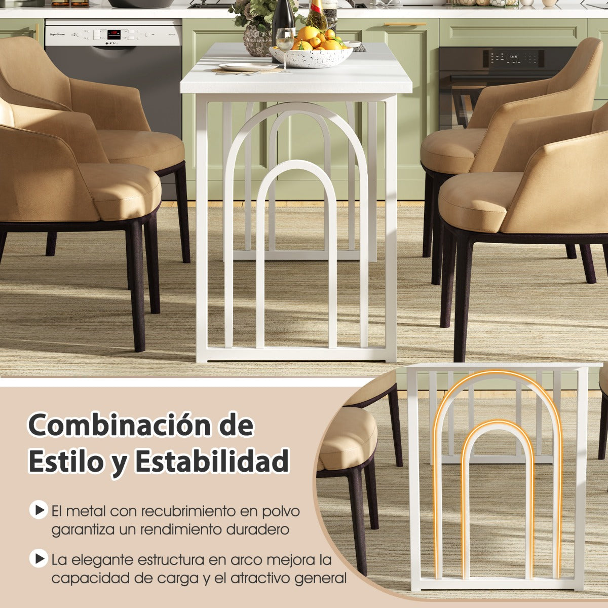 Mesa de Comedor para 6-8 Personas Mesa de Cocina Rectangular de 160 cm con Patas de Metal de Mediados de Siglo para Restaurante Blanco