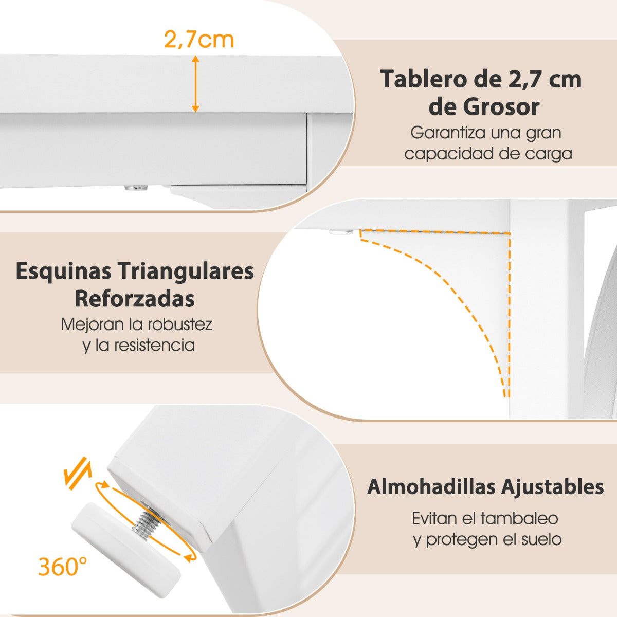 Mesa de Comedor para 6-8 Personas Mesa de Cocina Rectangular de 160 cm con Patas de Metal de Mediados de Siglo para Restaurante Blanco
