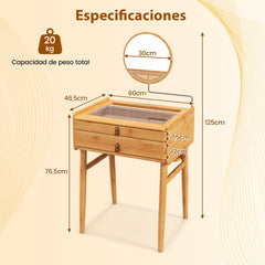 Mesa de de Maquillaje con Espejo Parte Superior de Vidrio Templado y 2 Cajones de Almacenamiento 60 x 46,5 x 124 cm Natural