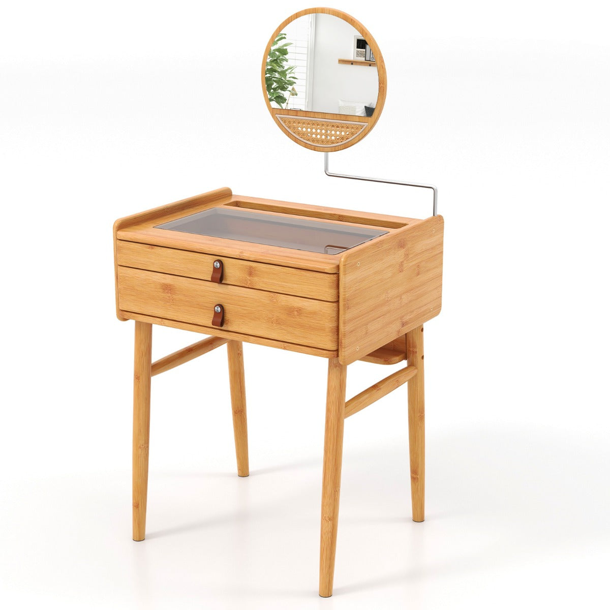 Mesa de de Maquillaje con Espejo Parte Superior de Vidrio Templado y 2 Cajones de Almacenamiento 60 x 46,5 x 124 cm Natural