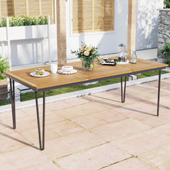 Mesa de Exterior para 8 Personas con Agujero para Sombrilla Superficie de Acacia y Estructura Metálica 200 x 90 x 75 cm Natural