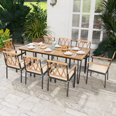 Mesa de Exterior para 8 Personas con Agujero para Sombrilla Superficie de Acacia y Estructura Metálica 200 x 90 x 75 cm Natural