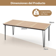 Mesa de Exterior para 8 Personas con Agujero para Sombrilla Superficie de Acacia y Estructura Metálica 200 x 90 x 75 cm Natural
