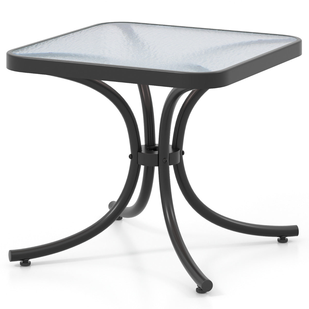 Mesa de Patio con Tapa de Vidrio Templado Mesa Auxiliar de 50 cm con Estructura de Metal Resistente para Interior Exterior Jardín Balcón