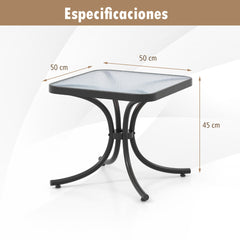 Mesa de Patio con Tapa de Vidrio Templado Mesa Auxiliar de 50 cm con Estructura de Metal Resistente para Interior Exterior Jardín Balcón