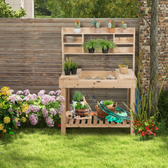 Mesa de Plantación de Madera para Macetas con Estantes Tablero Abrible y Ganchos Mesa de Trabajo de 153 cm para Jardín Carga 150kg Natural