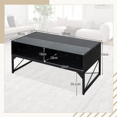 Mesa de Café LED de Alto Brillo Mesa Central con Superficie de Mármol Sintético y Vidrio Templado Mesa de Acento Moderna con 4 Cubos Negro