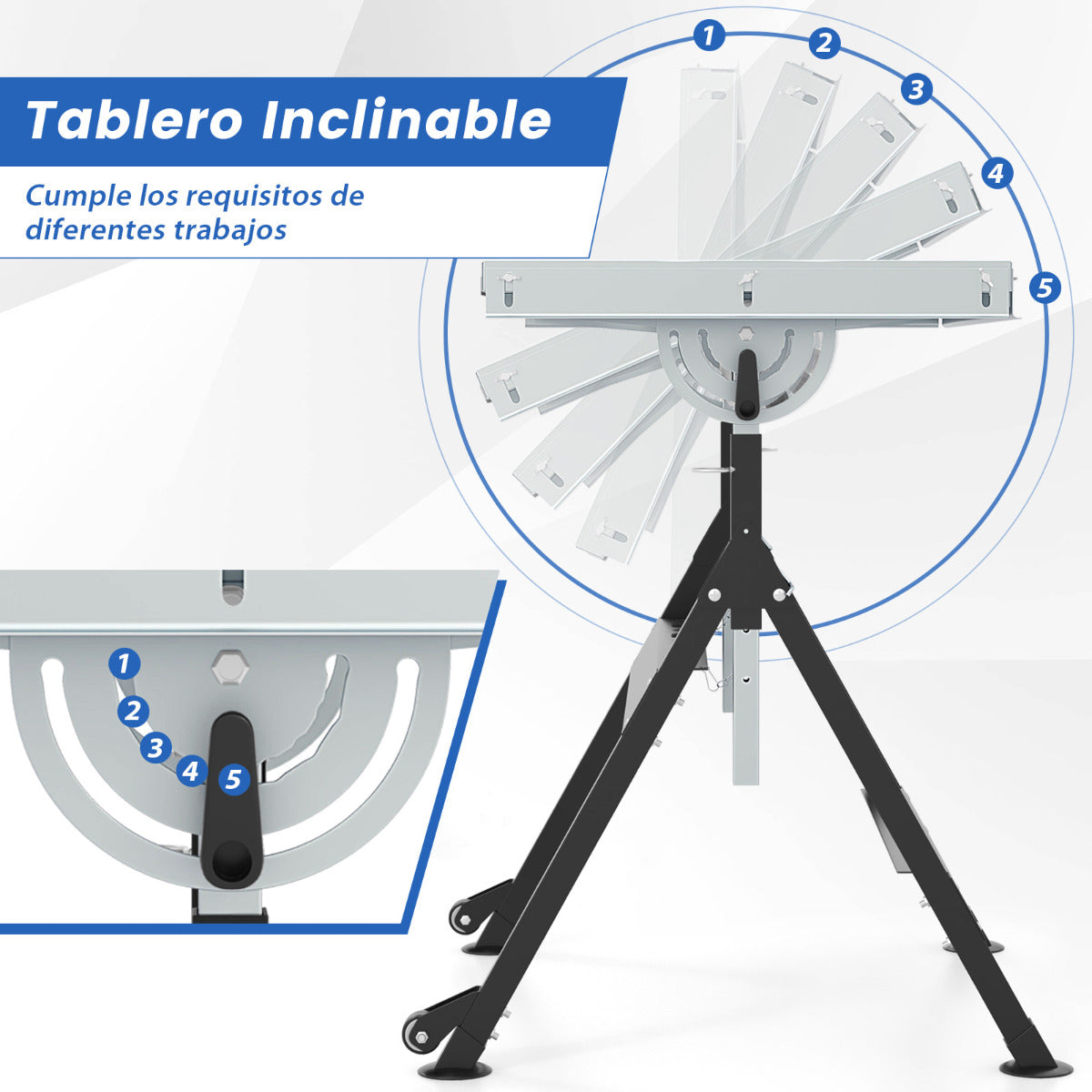 Mesa de Soldadura Plegable Banco de Trabajo de Soldadura con Tablero Amplio 2 Ruedas Altura Ajustable 5 Ángulos de Inclinación Carga 180 kg
