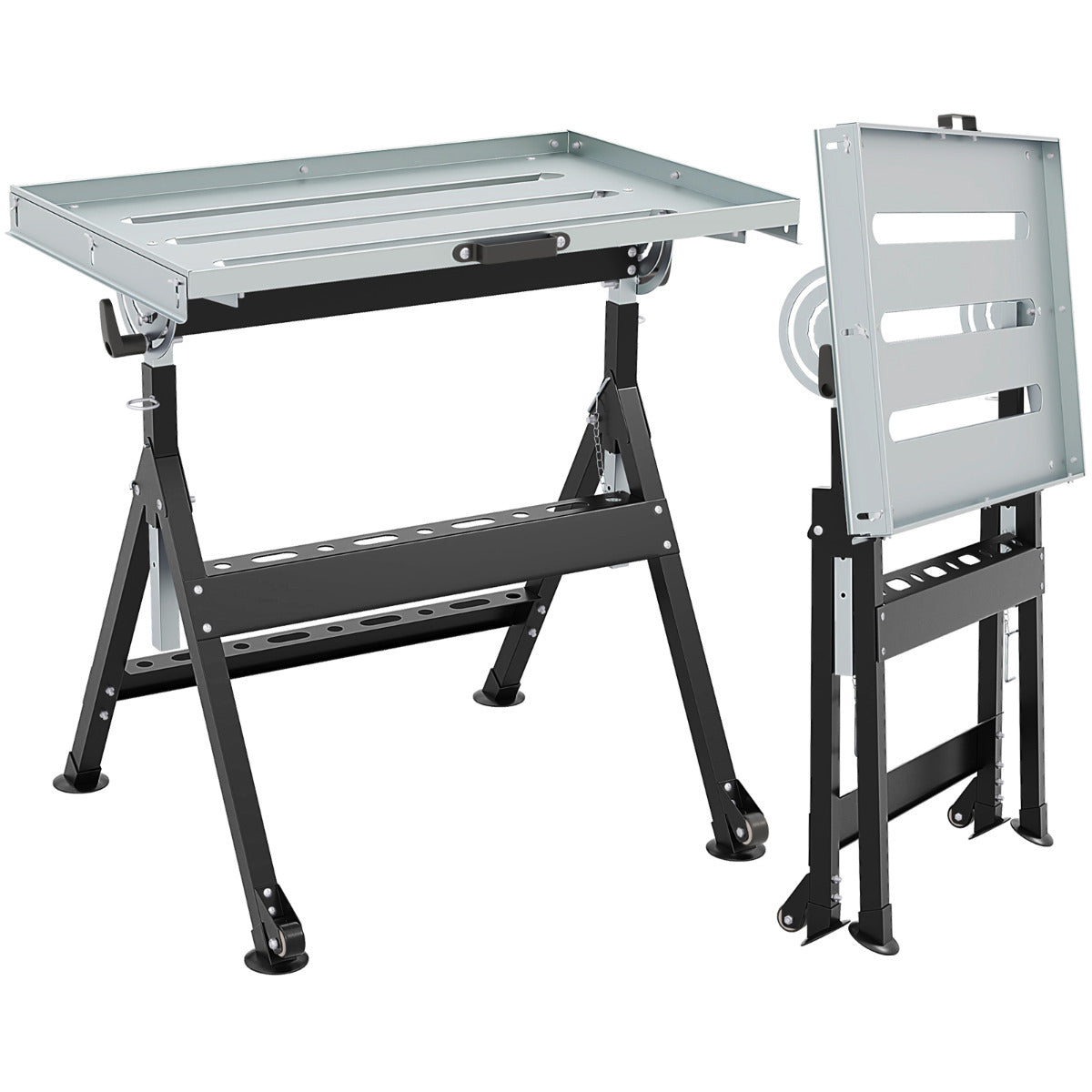 Mesa de Soldadura Plegable Banco de Trabajo de Soldadura con Tablero Amplio 2 Ruedas Altura Ajustable 5 Ángulos de Inclinación Carga 180 kg
