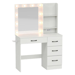 Mesa de Tocador con Espejo y Luces Tocador con Estación de Carga Luces LED de 3 Colores Estante para Secador Cajones y Estantes Blanco