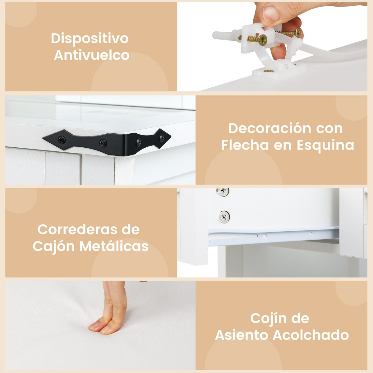 Mesa de Tocador Estilo Granero con Espejo Deslizante Luces LED Ajustables Cajones y Estantes 79 x 40 x 138 cm Blanco